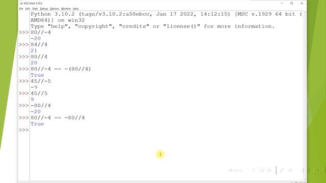 Pythonda butun bo'lish amali.