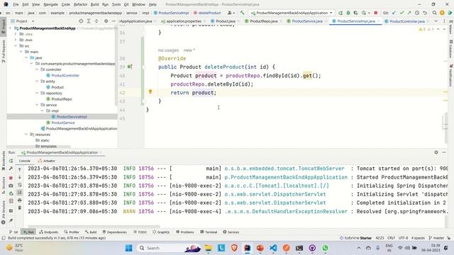 Full Stack Web App | React | Spring Boot |Developing Delete Product API in BackEnd| L22