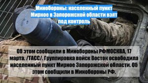 Минобороны: населенный пункт Мирное в Запорожской области взят под контроль