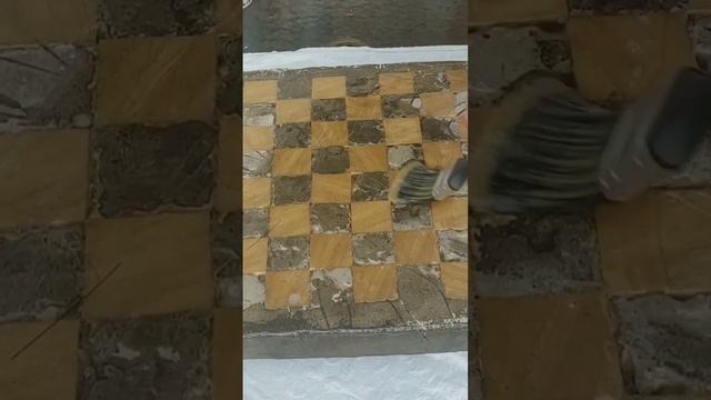 Epoxy on concrete & wood chessboard #epoxy #concrete #wood #chess #diy #satisfying