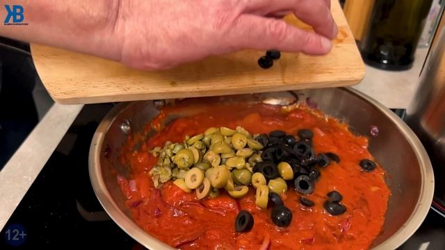 Спагетти с помидорами и оливками | Итальянская паста рецепт