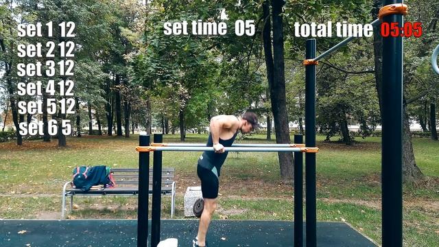 Отжимания на брусьях 16 кг EMOM