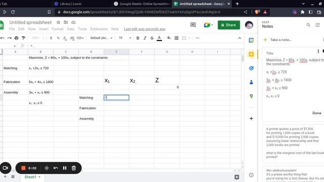 Linear Programming: Simplex method [Google Sheets]