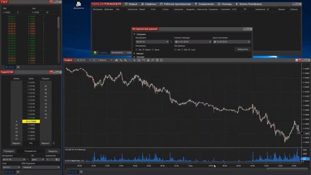 2.2 Мarket Replay Ninja Trader 8. Как загрузить котировки (левая сторона графика).Часть 2