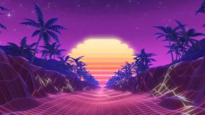 NEON SUNSET 80's RETRO SYNTH ROAD 4K Background Screensaver - 1 hour - Miami Palm Trees