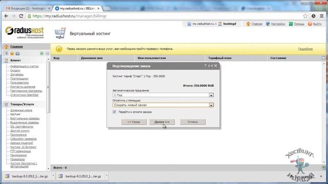 Хостинг Radiushost.ru. Заказываем услугу хостинга. смотреть онлайн