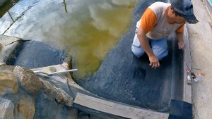 Плёночный пруд.Чистка и ремонт плёнки от повреждения растениями.