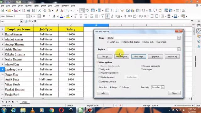 Find And Replace in Libreoffice calc || How to Use Find and Replace