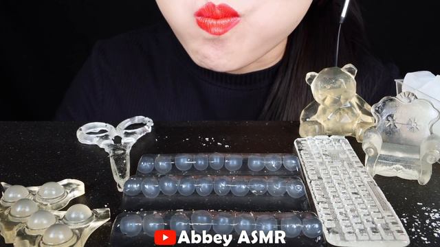 ASMR CLEAR FOODS 투명 디저트먹방 *CANDY SCISSORS, EDIBLE CUP, CHAIR, KEYBOARD, BOBA JELLY EATING SOUNDS