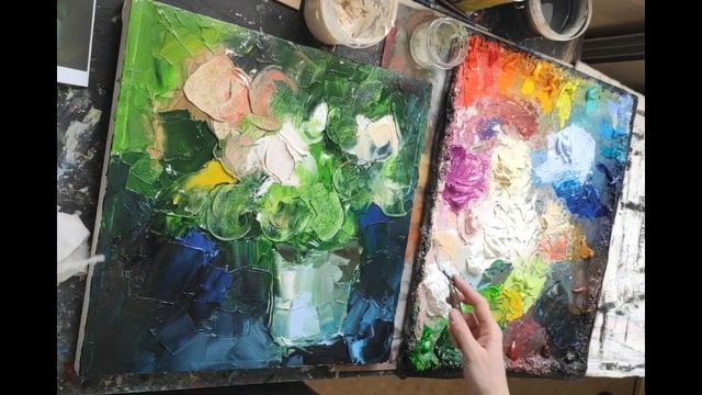 Пионы мастер-класс. Пишем цветы масляными красками с использованием текстурной пасты. смотреть онлайн