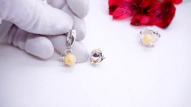 Гарнитур Коралловый риф серьги и кольцо посеребрение янтарь комплект гарнитур 3998 Хорошие Вещи