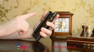 Оригинальный чехол-книжка для Oppo N3 черный кожаный с окошком для входящих вызовов и свайпом