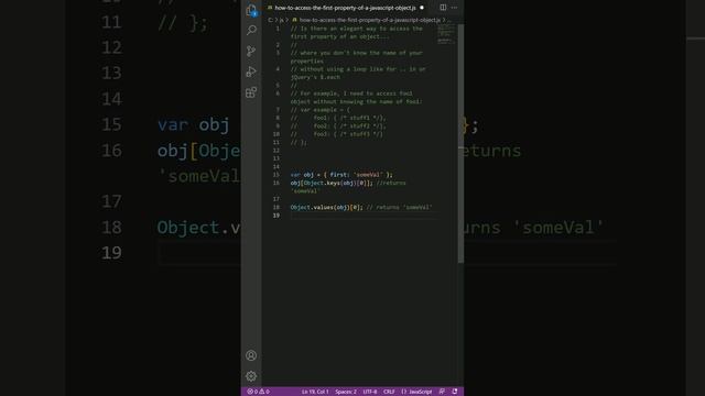 How to access the first property of a Javascript object?