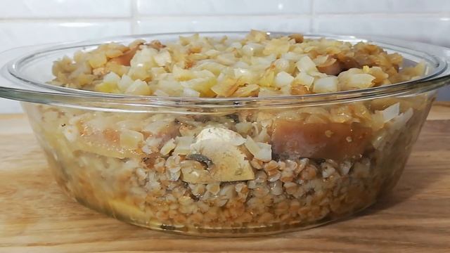 Гречка с грибами и свиной грудинкой. смотреть онлайн