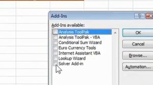 How to load the Solver Add In for Excel