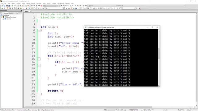 C Programming Example: Print Sum of Values Divisible by 3 AND 5 | Trivial & Optimized Solutions