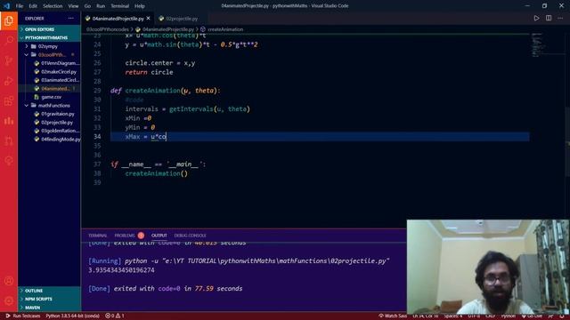 Moving Animated Projectile | Python | Matplotlib