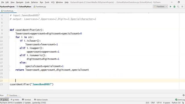 Write a UserDefinedFunction to display lower,upper,special ,digits in a string in python