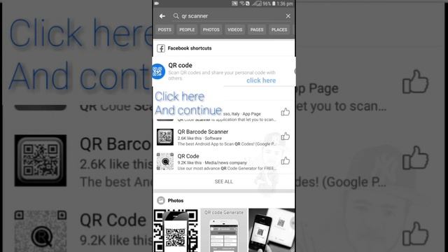 Facebook qr code in mobile