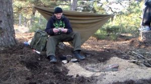 Одиночная ночевка в лесу с плащ палаткой  Overnight in the forest with minimal equipment