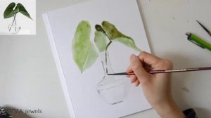 Heart-shaped Anthurium Leaves in a Glass Vase - Watercolor Painting Demo