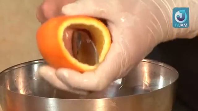 Азиатская кухня  "Апельсин, фаршированный креветками"