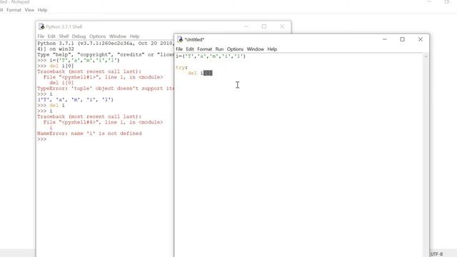 Python- del( ) method in Tuple смотреть онлайн