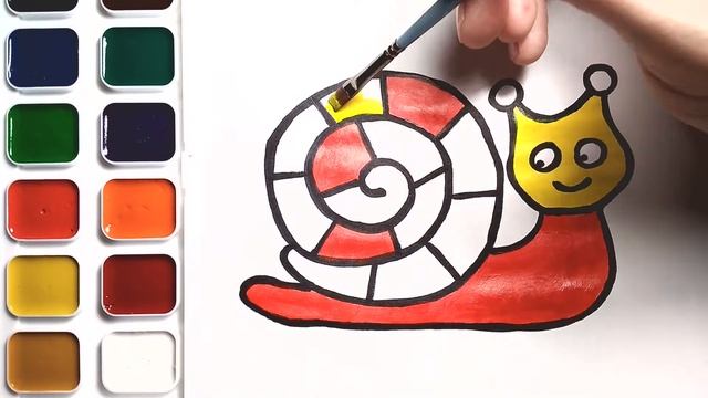 Раскраска для маленьких детей Цветная Улитка цвета краски смотреть онлайн