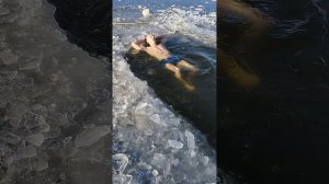 Купание зимой , плавание в ледяной воде,ныряние в прорубь , закаливание при тем - 15 , обливание!
