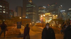 Evening Walk Christmas Lights Cheonggyecheon Stream and Myeongdong in Seoul Korea Tour 4K HDR