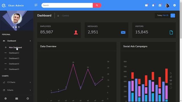 Ekan Bootstrap Admin WebApp Template with Dark LTR Theme смотреть онлайн