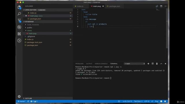EXpress JavaScript - Начало работы с шаблонизатором PUG смотреть онлайн