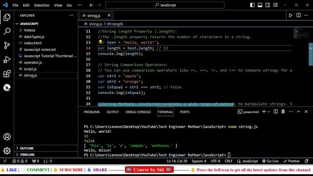 String Operators in JavaScript | JavaScript Tutorial-8 for Beginners