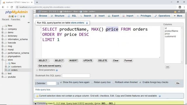 MIN and MAX Function - #14 MySQL tutorial for Beginners