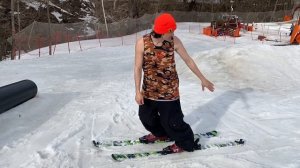 Как сделать начинающему вращение на горных лыжах из задней стойки свич 180.(Switch180on skis)