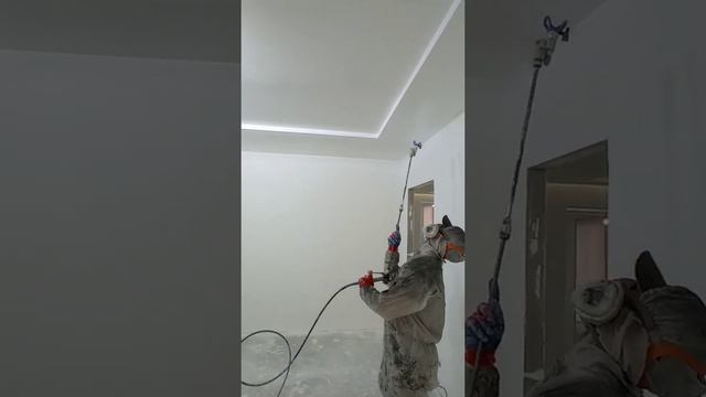 Покраска потолка безвоздушным способом. смотреть онлайн