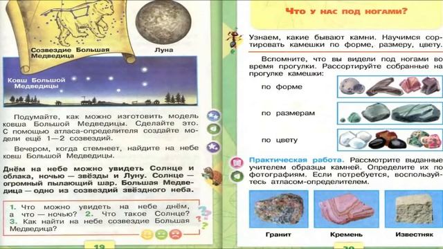 Что у нас над головой? Окружающий мир. 1 класс, 1 часть. Учебник А. Плешаков стр. 18-19