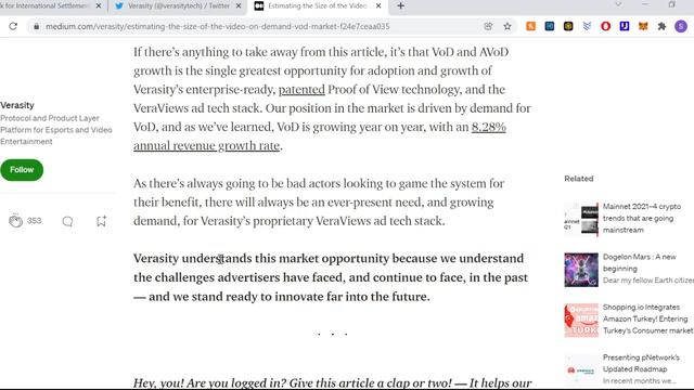 VRA Verasity | VoD Mega Ad Market, over 2.2bln users & Chart Update смотреть онлайн