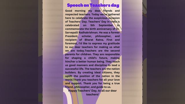 Speech on Teacher 's day