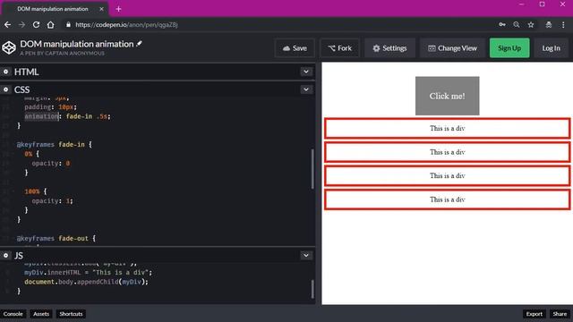 DOM Manipulation Animation - quick demo | CSS tips | web development | Codepen.io | #013