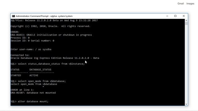 ORA-01033: ORACLE initialization or shutdown in progress смотреть онлайн