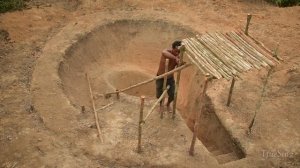 Build Underground Swimming Pool Water Slide Around Secret Underground House - Primitive Technology