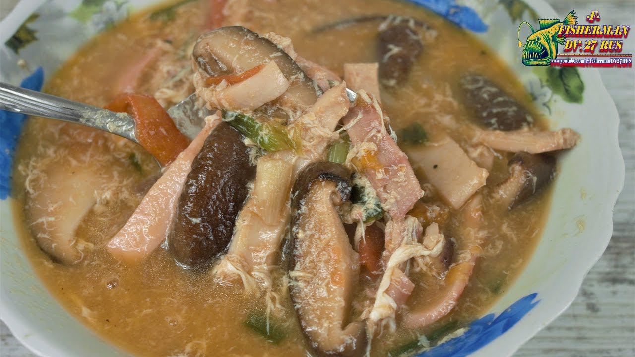 Традиционный суп Китайской кухни с сушёным кальмаром и грибами, не хуже чем, суп том ям