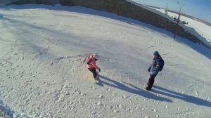 Часть 5. Учим ребёнка кататься на сноуборде. Соскальзывание на заднем и переднем канте.