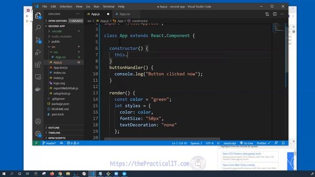 React JS 21 - Event Handling in React - Working with Click Event for Button. Creating Event Handler