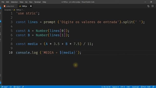 URI 1005 - URI Online Judge e Javascript Solutions