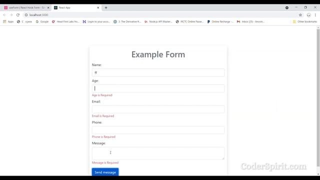 React Js Form Validation Example Using React-Hook-Form Library