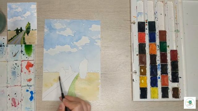 Как нарисовать Пейзаж акварелью для начинающих. Пленэр акварелью. Как нарисовать поле акварелью