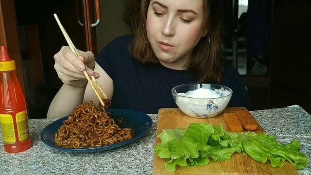 Лапша и рыбные палочки| Black Bean Noodles Fish sticks |eating show | 먹방