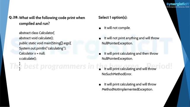 FREE Java Test - Part 12 | SynergisticIT